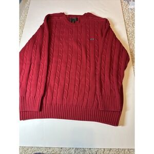 Alexander Julian Colours Cable Knit Fisherman's Sweater Men's Red Cotton Logo XL